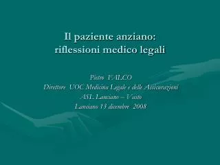 il paziente anziano riflessioni medico legali