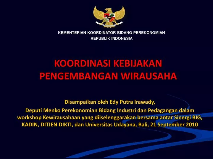 koordinasi kebijakan pengembangan wirausaha