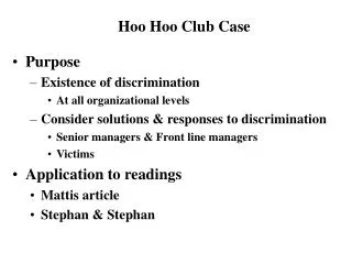 Purpose Existence of discrimination At all organizational levels Consider solutions &amp; responses to discrimination Se