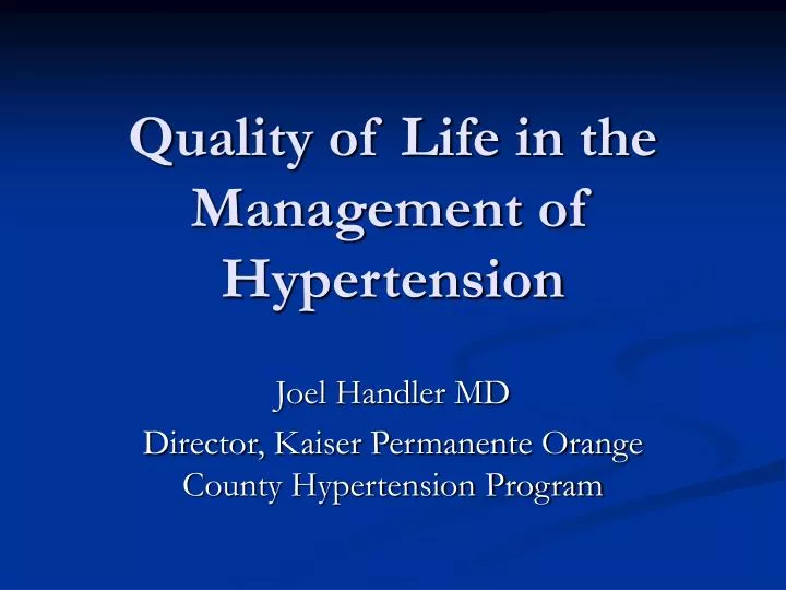 quality of life in the management of hypertension