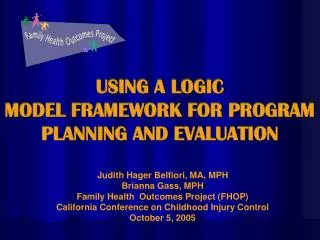 USING A LOGIC MODEL FRAMEWORK FOR PROGRAM PLANNING AND EVALUATION
