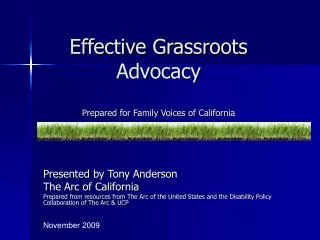 Effective Grassroots Advocacy Prepared for Family Voices of California
