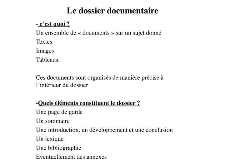 le dossier documentaire