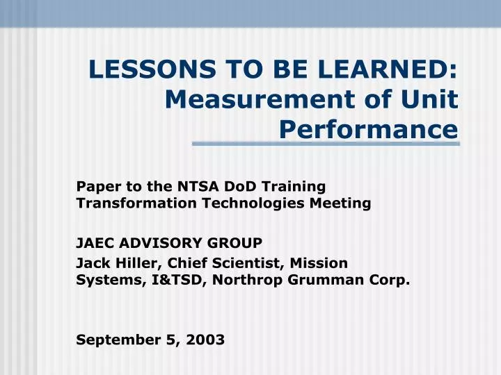 lessons to be learned measurement of unit performance