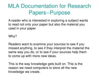 MLA Documentation for Research Papers--Purpose