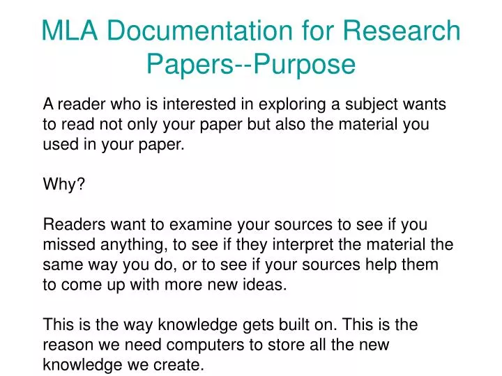 mla documentation for research papers purpose