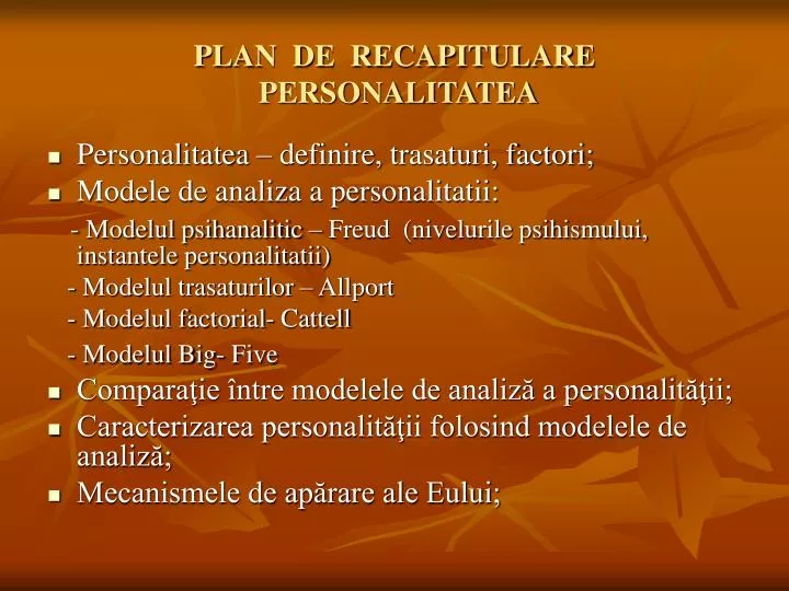 plan de recapitulare personalitatea