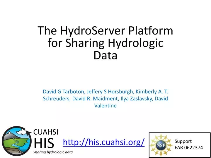 the hydroserver platform for sharing hydrologic data