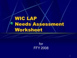 WIC LAP Needs Assessment Worksheet