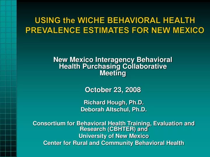 using the wiche behavioral health prevalence estimates for new mexico