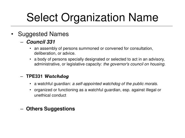 select organization name