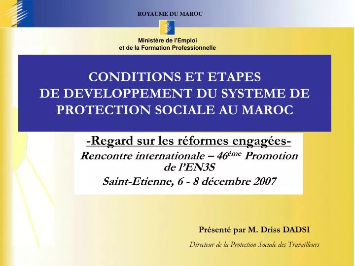 conditions et etapes de developpement du systeme de protection sociale au maroc