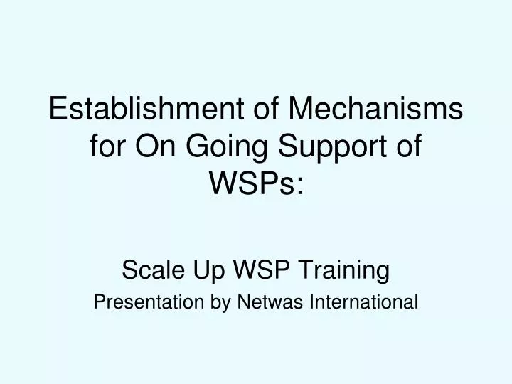 establishment of mechanisms for on going support of wsps