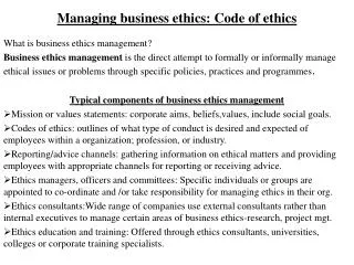 Managing business ethics: Code of ethics