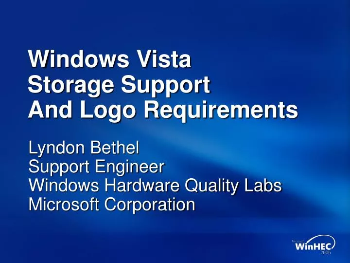windows vista storage support and logo requirements