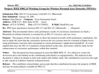 Project: IEEE P802.15 Working Group for Wireless Personal Area Networks (WPANs) Submission Title: 802.15.3 Coexistence w