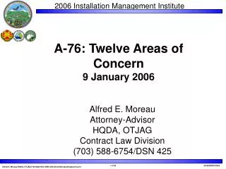 A-76: Twelve Areas of Concern 9 January 2006