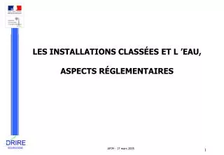 les installations class es et l eau aspects r glementaires