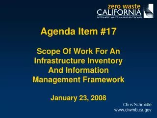 Agenda Item #17 Scope Of Work For An Infrastructure Inventory And Information Management Framework January 23, 2008