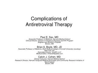 Complications of Antiretroviral Therapy