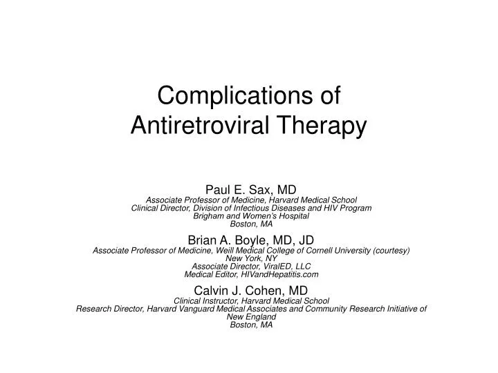 complications of antiretroviral therapy