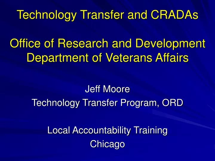 technology transfer and cradas office of research and development department of veterans affairs