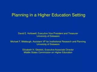Planning in a Higher Education Setting