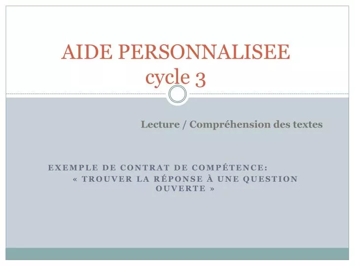 aide personnalisee cycle 3