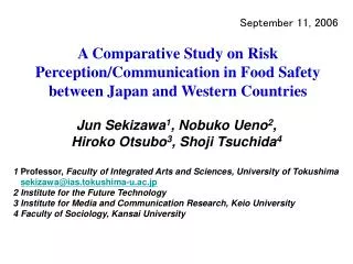 A Comparative Study on Risk Perception/Communication in Food Safety between Japan and Western Countries