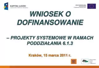 WNIOSEK O DOFINANSOWANIE – PROJEKTY SYSTEMOWE W RAMACH PODDZIAŁANIA 6.1.3 Kraków, 15 marca 2011 r.