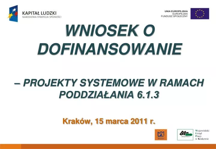 wniosek o dofinansowanie projekty systemowe w ramach poddzia ania 6 1 3 krak w 15 marca 2011 r
