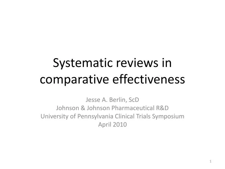 systematic reviews in comparative effectiveness