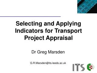 selecting and applying indicators for transport project appraisal