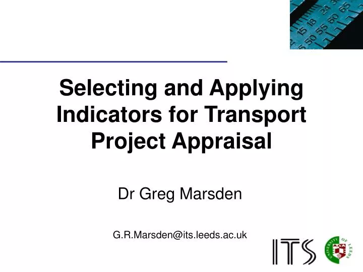 selecting and applying indicators for transport project appraisal