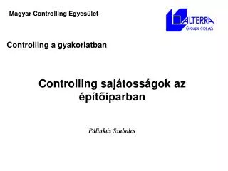 Controlling sajátosságok az építőiparban