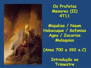 Os Profetas Menores (II) 4T11 Miquéias / Naum Habacuque / Sofonias Ageu / Zacarias Malaquias (Anos 700 a 392 a.C) Intr