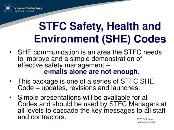 stfc safety health and environment she codes