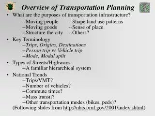 Overview of Transportation Planning