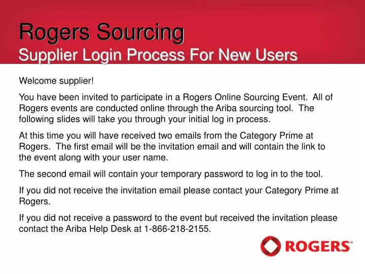 rogers sourcing supplier login process for new users