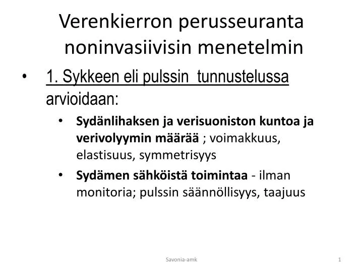 verenkierron perusseuranta noninvasiivisin menetelmin