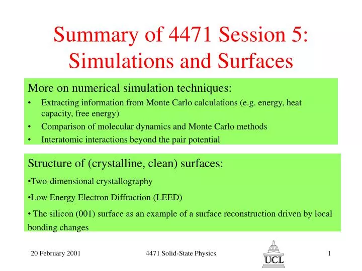 summary of 4471 session 5 simulations and surfaces