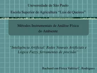 Métodos Instrumentais de Análise Física do Ambiente “Inteligência Artificial: Redes Neurais Artificiais e Lógica Fuzzy,