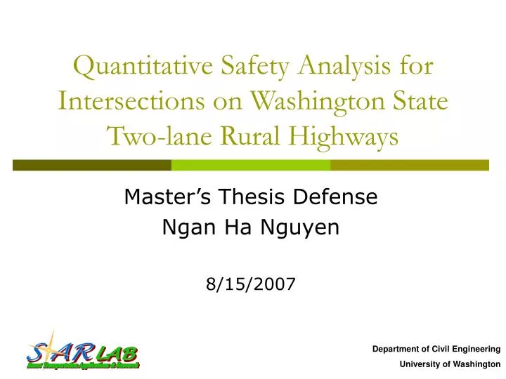 quantitative safety analysis for intersections on washington state two lane rural highways