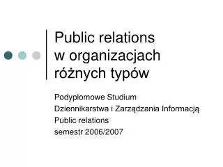 Public relations w organizacjach różnych typów