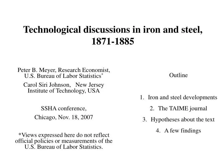 technological discussions in iron and steel 1871 1885