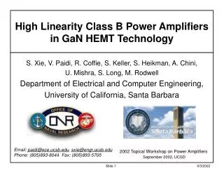 High Linearity Class B Power Amplifiers in GaN HEMT Technology