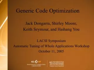 Generic Code Optimization
