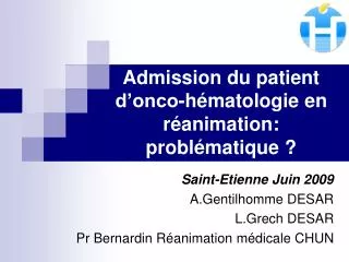 admission du patient d onco h matologie en r animation probl matique