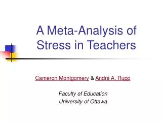 A Meta-Analysis of Stress in Teachers