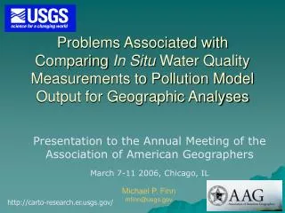 Problems Associated with Comparing In Situ Water Quality Measurements to Pollution Model Output for Geographic Analyse